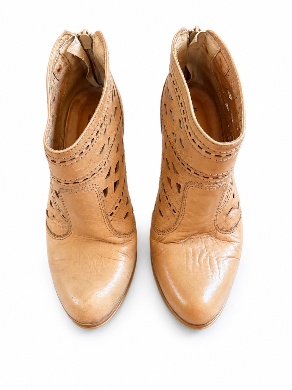NeroGiardini Made in Italy Tan Laser Cut Leather Ankle Booties EU 35 US 5
